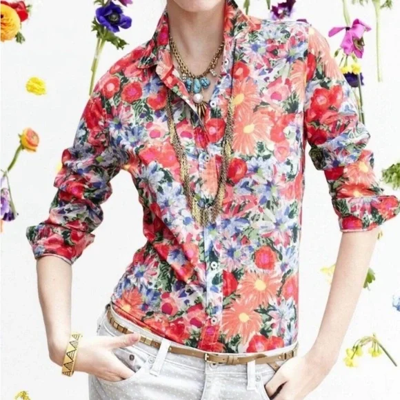 Anthropologie HD In Paris Hanalei Floral Top Button Down 3/4 Sleeve Blouse - Picture 2 of 8